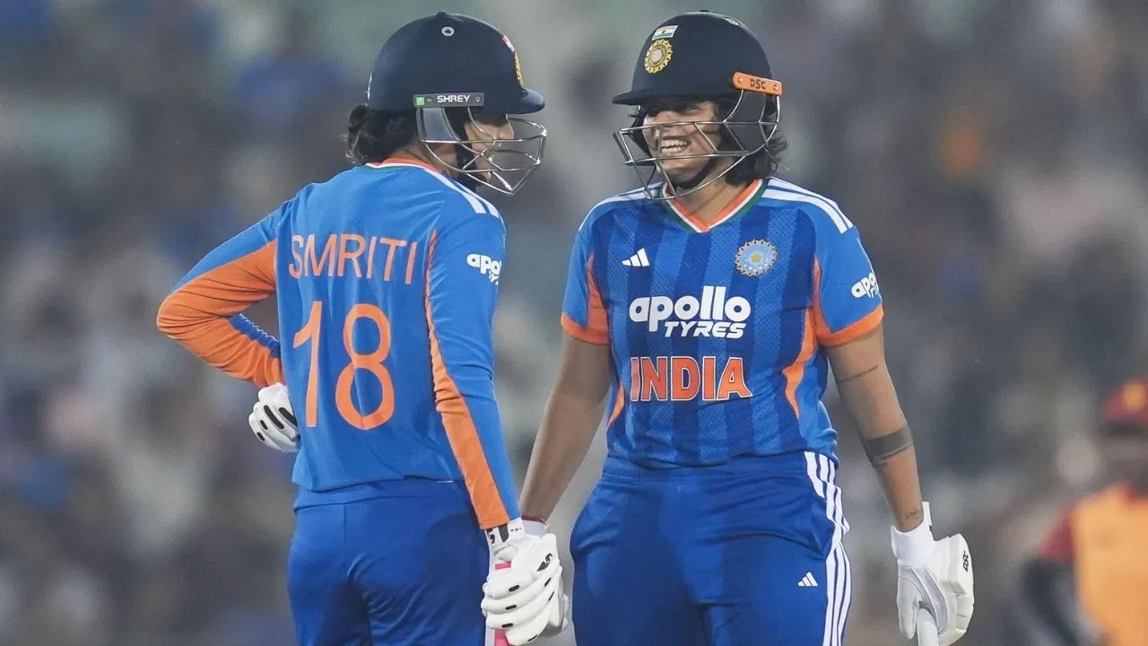 India women cricket team celebrating record-breaking 53-ball win against Zimbabwe