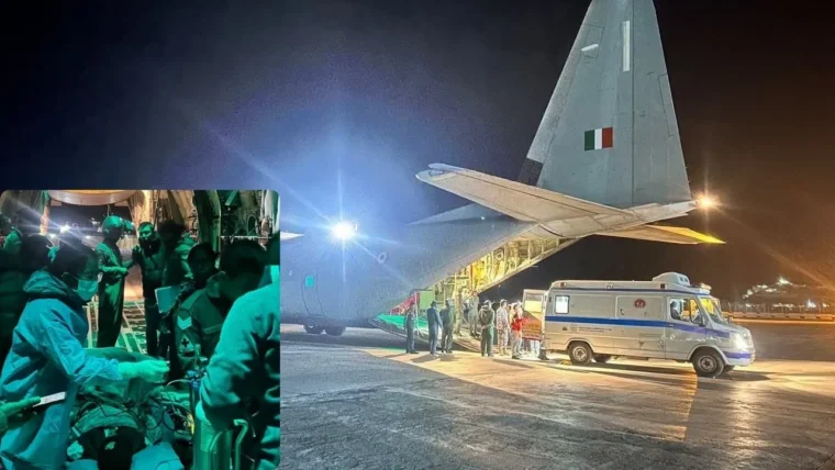 Indian Air Force C-130J aircraft during medical airlift mission
