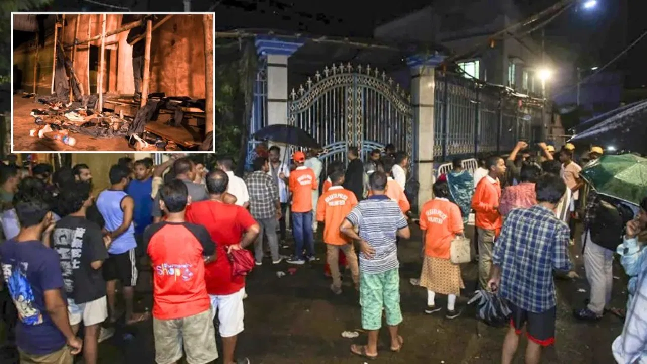 Crowd at Kolkata Chorbagan Durga Puja pandal during stampede incident