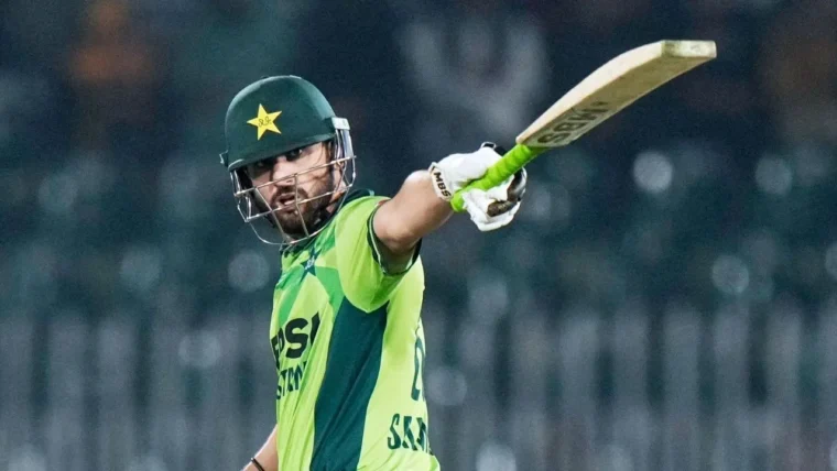 Salman Agha celebrating century in ODI against Sri Lanka