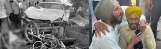 Road accident scene where speeding car hit MGNREGA workers in Sangrur